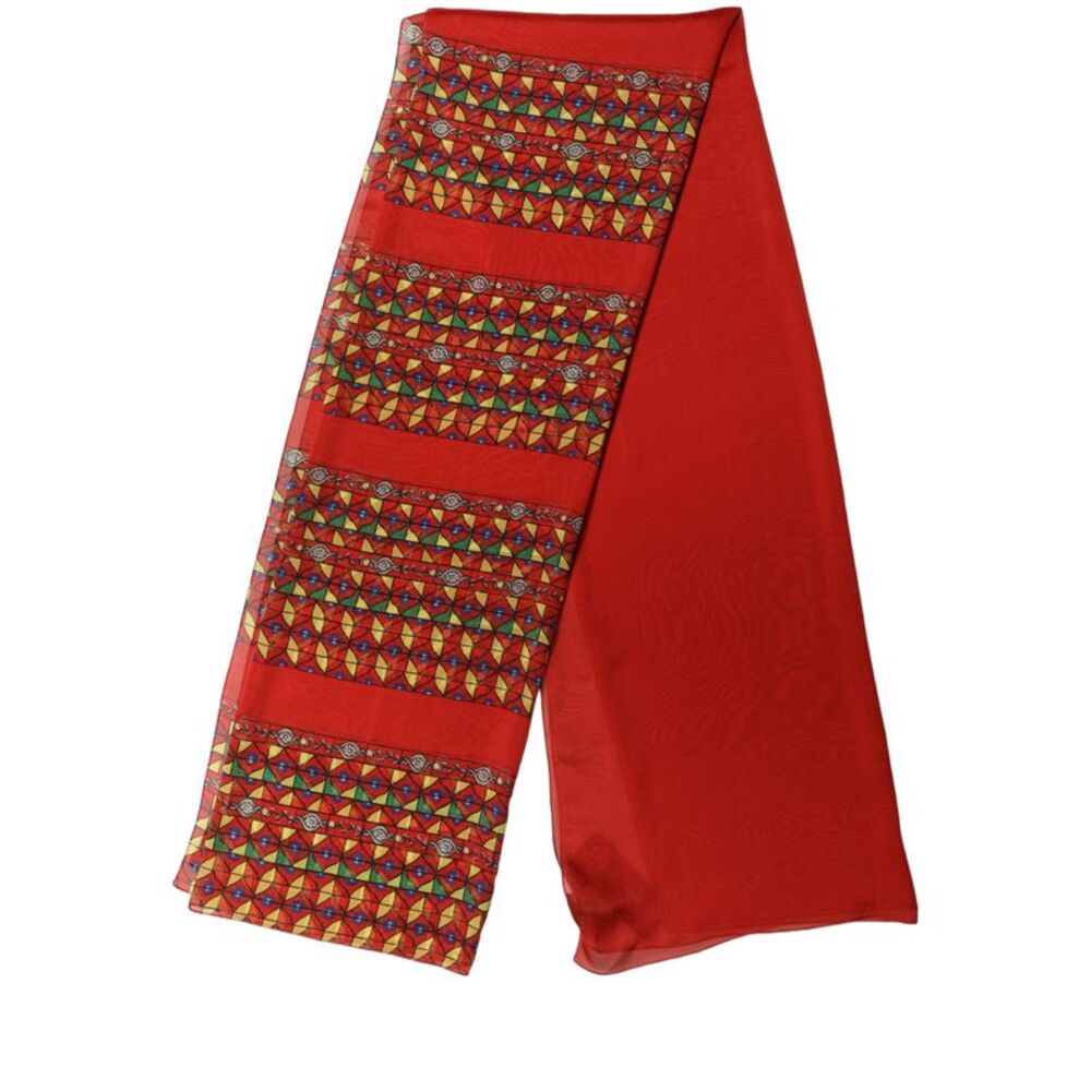 Dolce & Gabbana Red Silk Geometric Print Shawl Stole Women's Scarf